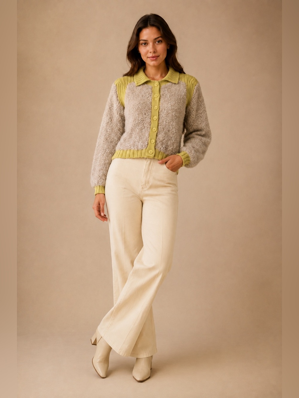 NWT Eckhaus Latta Teddy Cardigan Women's Large Taupe/Gray 98% Alpaca Daffodil